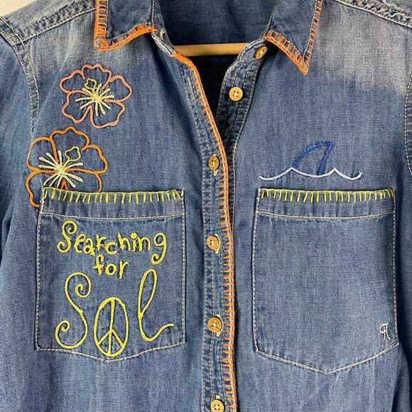 Anthropologie Pilcro Embroidered Icon Long Sleeve Denim top - Picture 5 of 11